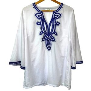 Jade Melody Tam Coastal Grannycore Boho Embroidered Resortwear Tunic Top L